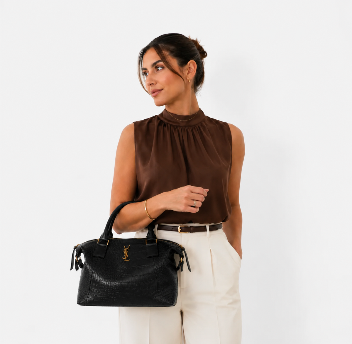 Bolsa Yves Saint Laurent de Couro Croco